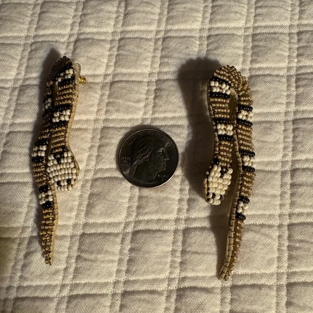 Very rare vintage hand beaded snake earrings - Picture 2 of 8